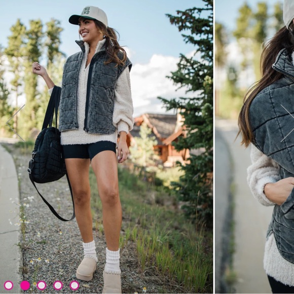 Perfect Tone Black Acid Wash Quilted Vest size XS new, newer worn grey pink lily - Picture 3 of 12